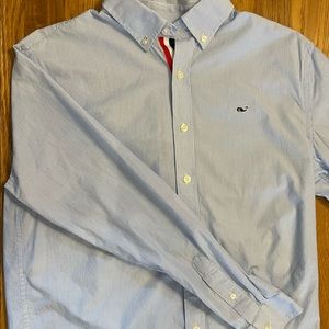 Vineyard Vines blue striped dress shirt, whale shirt, Boy’s XL